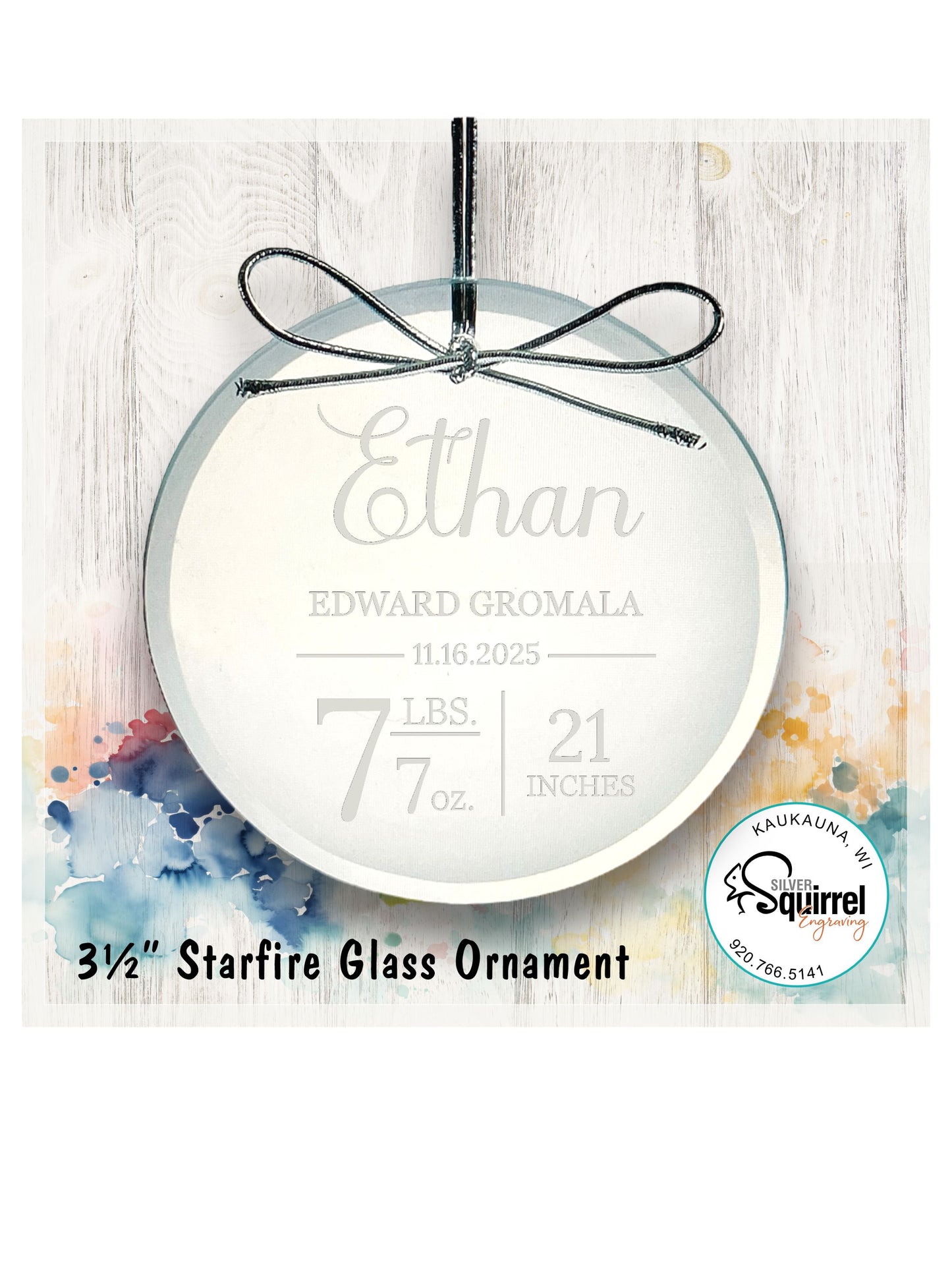 Personalized Birth Stat Starfire Clear Glass Ornament