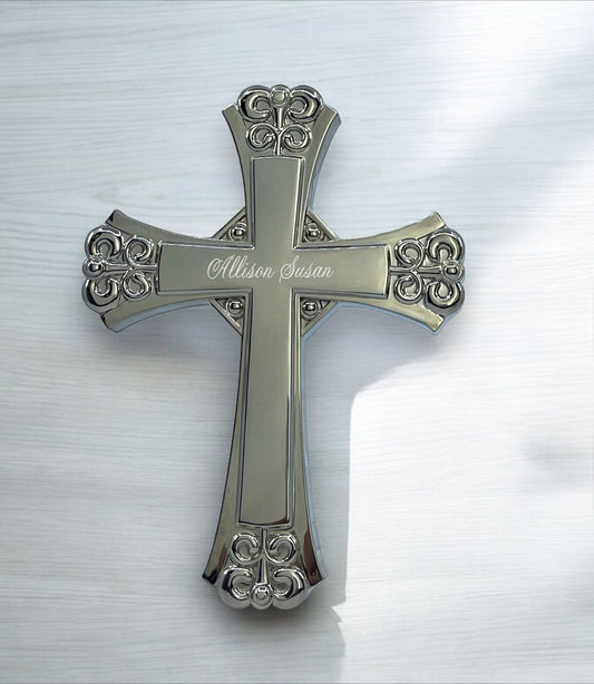 Personalized Silver Decorated Cross