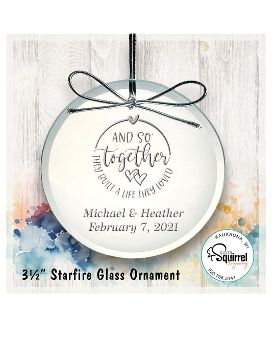 Personalized Couples Celebration Starfire Clear Glass Ornament