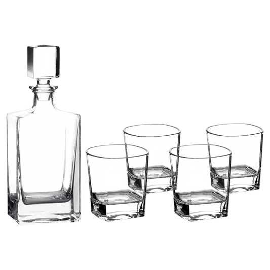 Rectangle Glass Decanter Set with Four 8 oz. Glasses