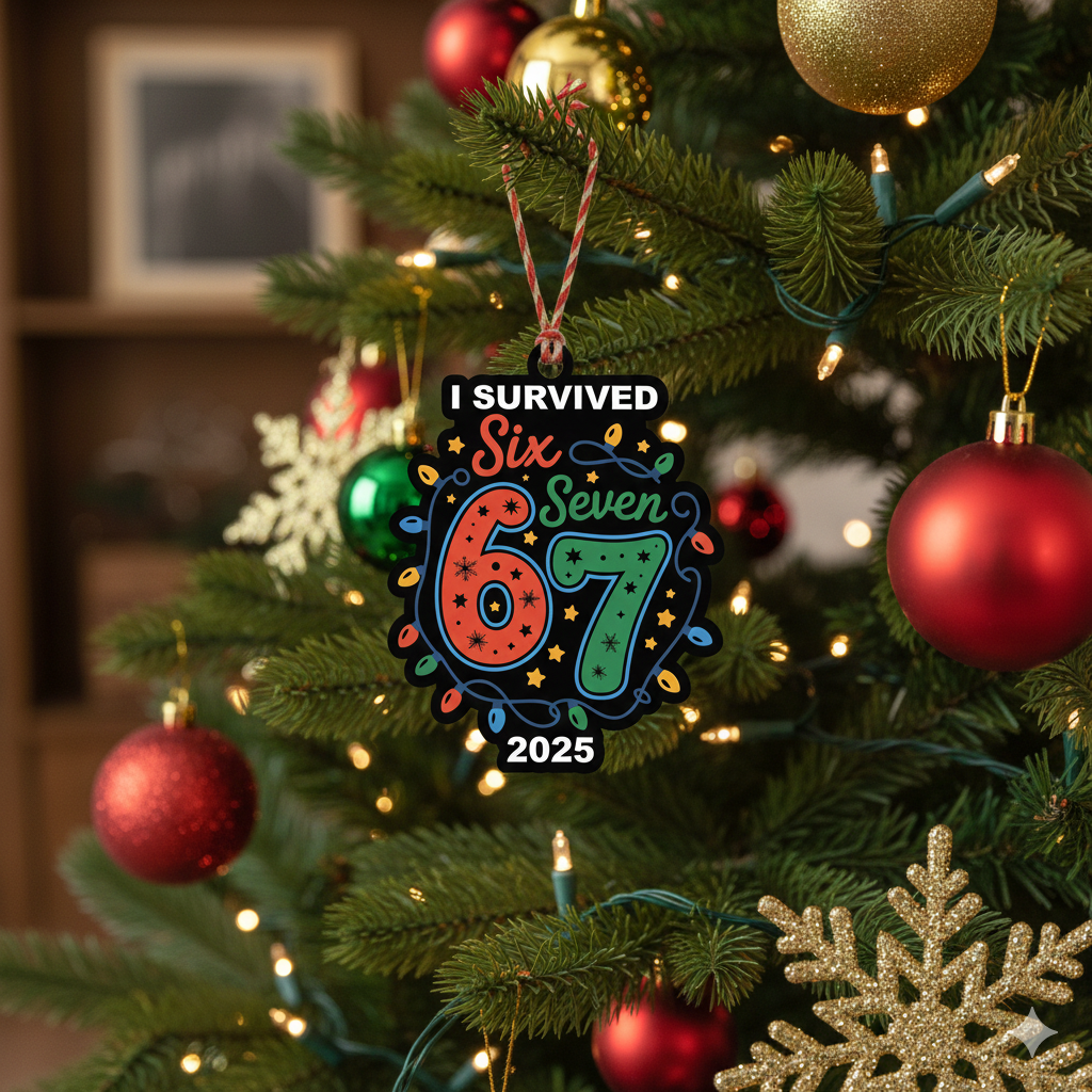 "I Survived Six Seven" 2025 Christmas Ornament | Funny Matte Black Acrylic Holiday Keepsake