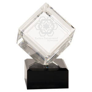 6" Clear Crystal Cube on Black Pedestal Base