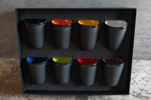Load image into Gallery viewer, Ceramic Matte Black Shot Glass with Colorful Interior {SET}
