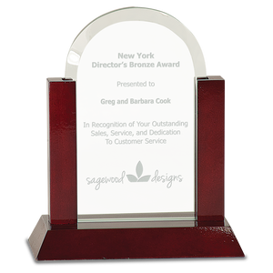 7" Jade Dome Gateway Glass Award with Rosewood Finish Base