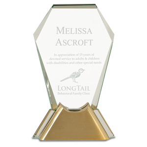 8 1/2" Gemstone Jewel Glass Award with Gold Metal Base