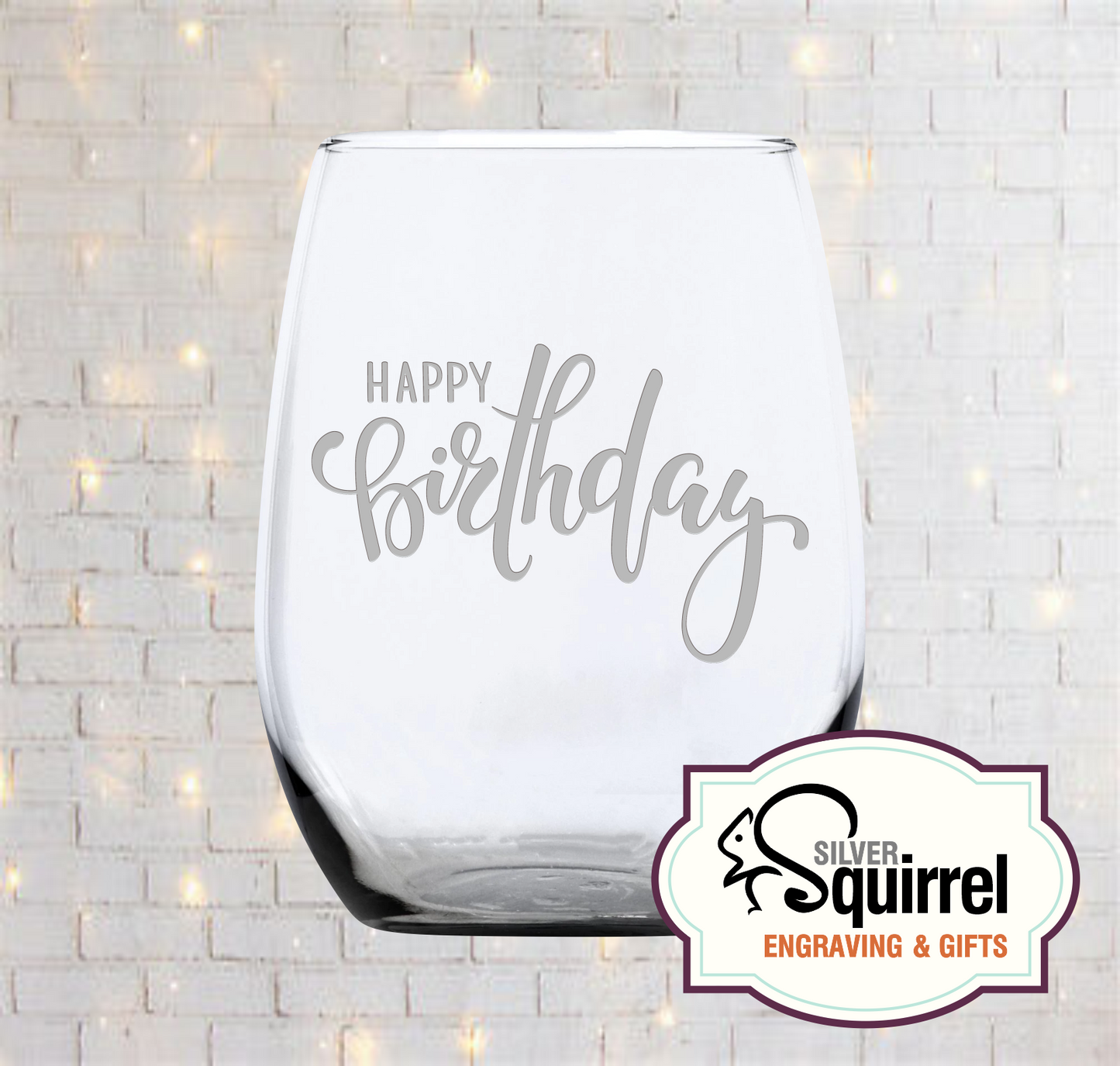 21 oz Stemless Wine Glass {Happy Birthday}