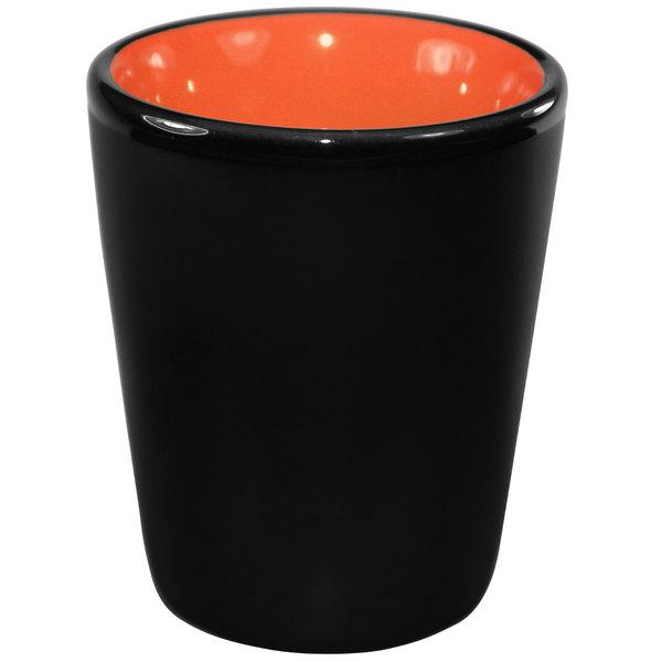 Ceramic Matte Black Shot Glass with Colorful Interior {Firefighter Thin Red Line Sheild}