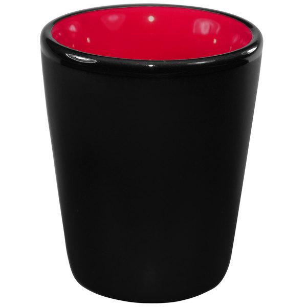 Ceramic Matte Black Shot Glass with Colorful Interior {Firefighter Thin Red Line Sheild}