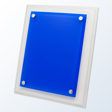 White Wood Plaque- Blue Acrylic Plate