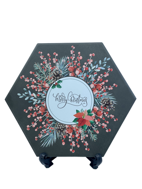 Hexagon Trivet {Merry Christmas Berry Wreath}