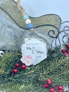 Acrylic Ornament {First Christmas as Mr & Mrs - Rose Design}